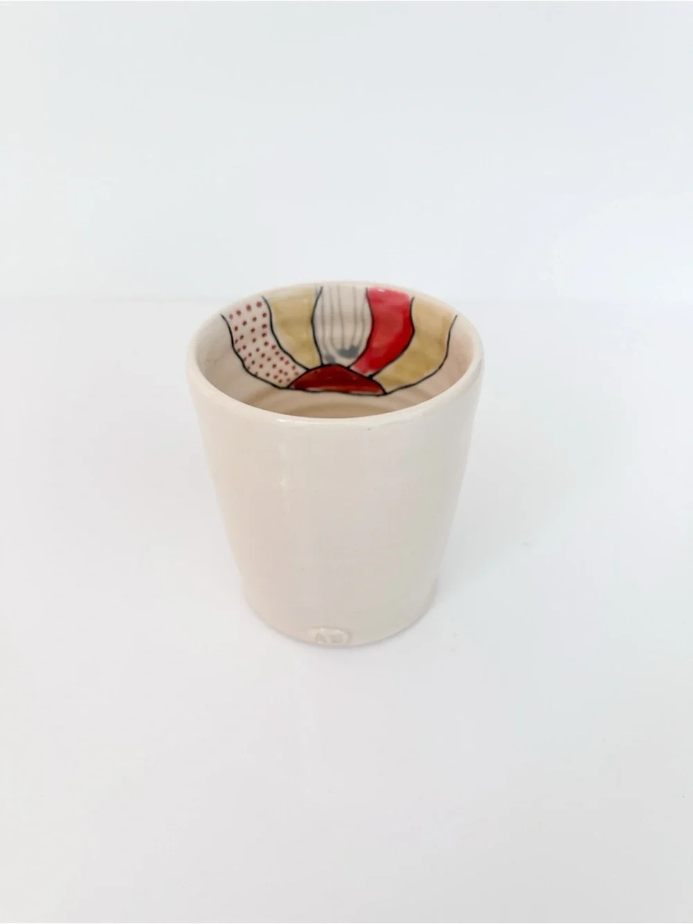 Handmade Pottery Tumbler Hot Air Balloon Bunny Illustrated Cup Artist Signed